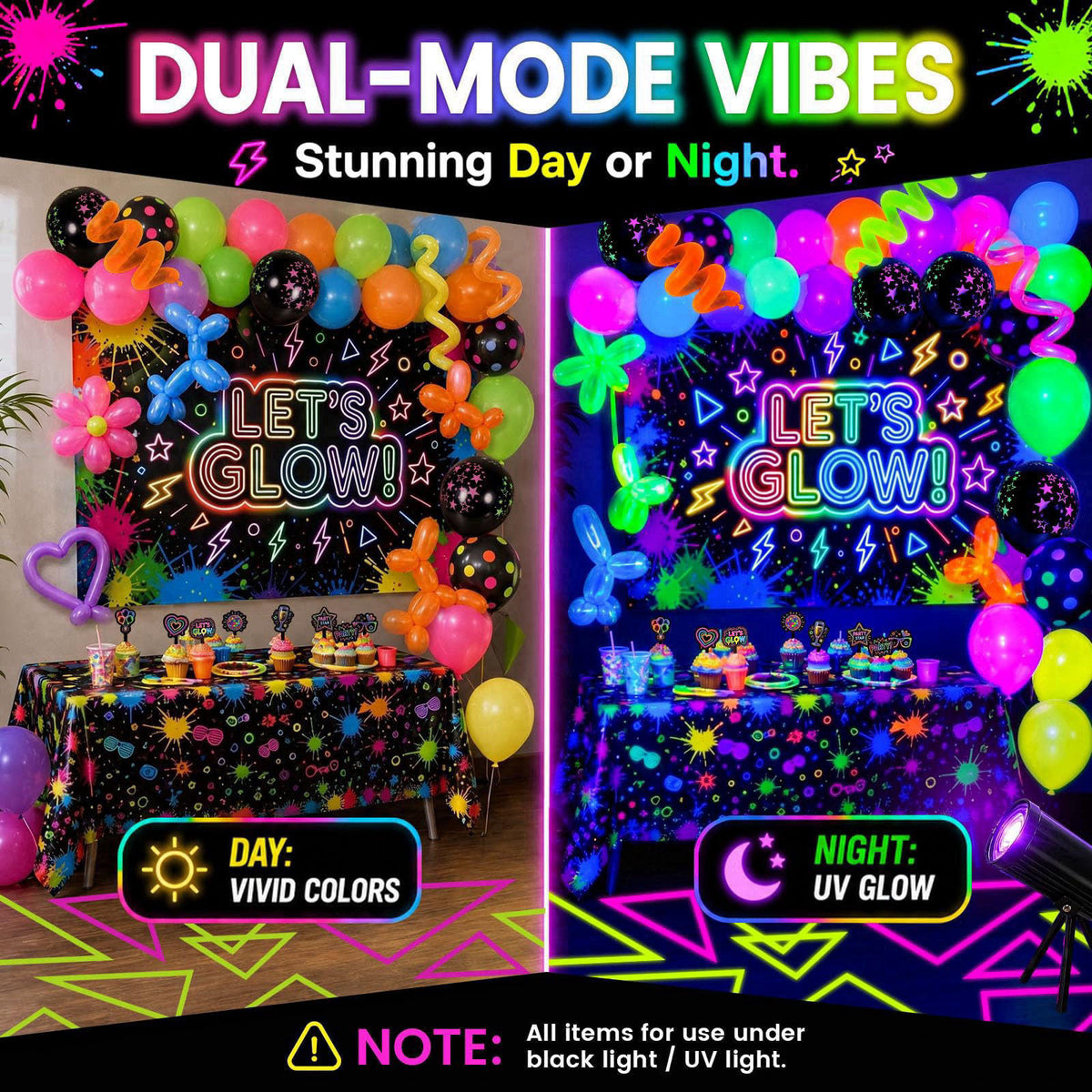 LovesTown 192PCS Glow in The Dark Party Decorations Kit with 113 Balloons – full view