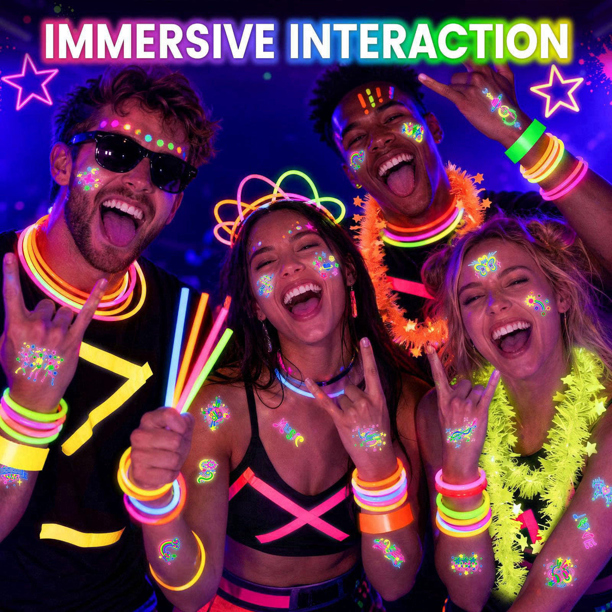 LovesTown 192PCS Glow in The Dark Party Decorations Kit with 113 Balloons – back view and specifications