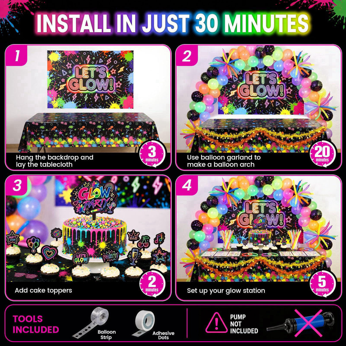LovesTown 192PCS Glow in The Dark Party Decorations Kit with 113 Balloons – alternate angle