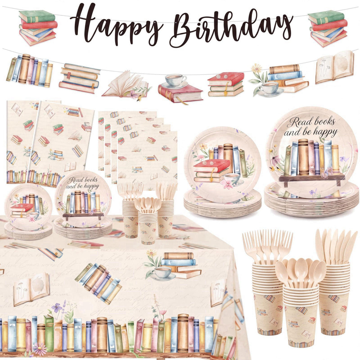 Zhehao 172 Pcs/24 Set Book Themed Birthday Party Tableware
