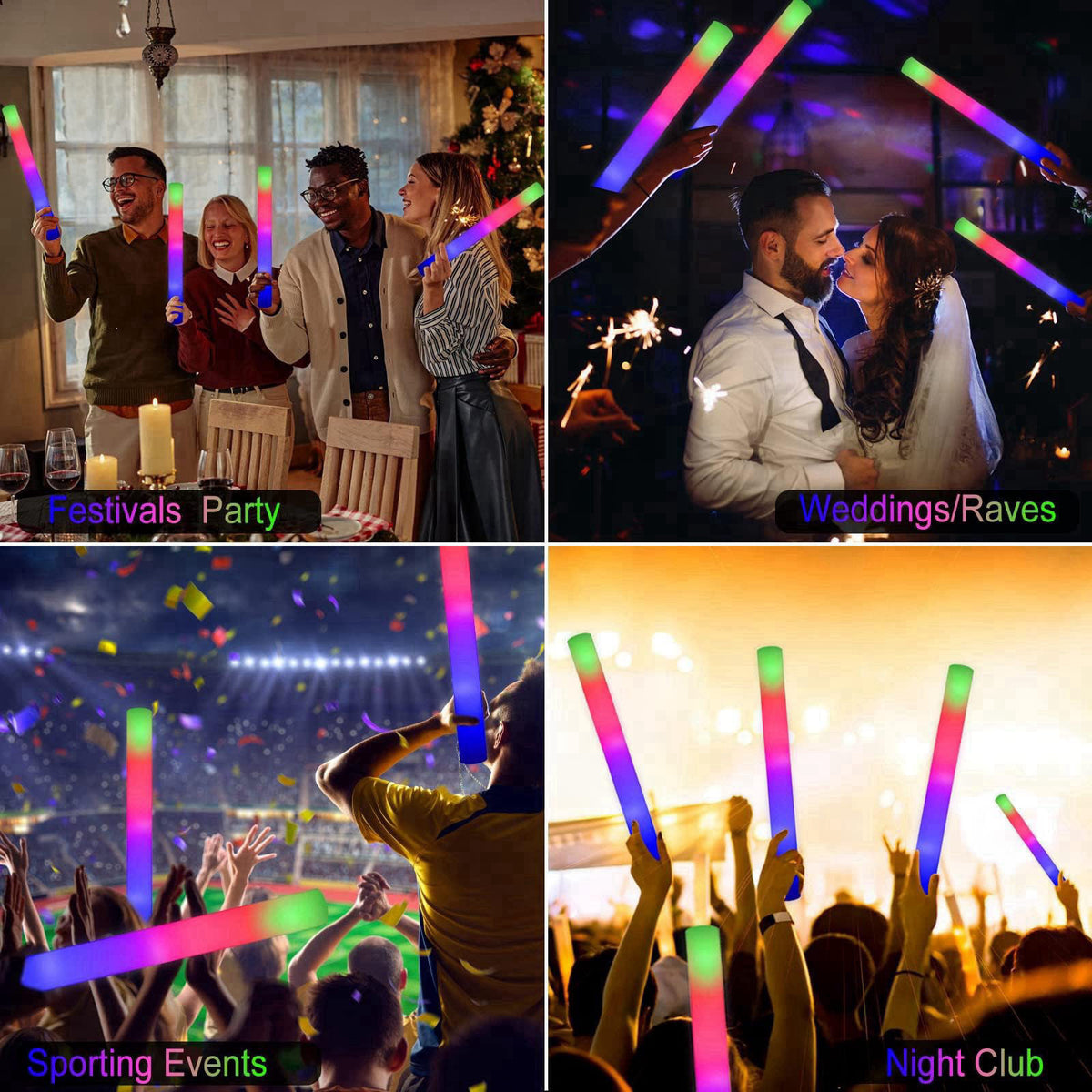 LifBetter Light Up Glow Sticks Bulk, LED Foam Sticks in The Dark with 3 Modes Flashing Led Foam Multicolor Batons Light 