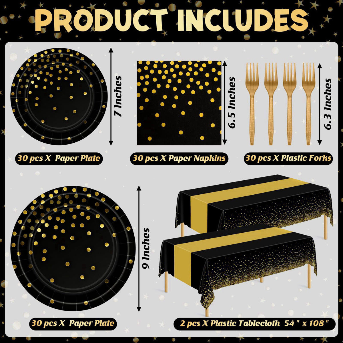 QZYL 122 Pcs Black and Gold Plates and Napkins, Black Plates Disposable for Party, Golden Birthday Tableware Serves 30, 