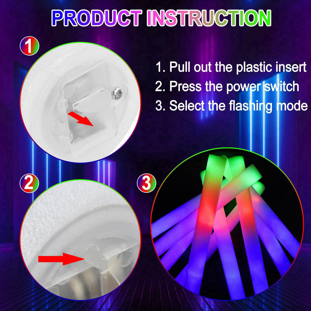 Taotuo Glow Sticks Bulk, 20 Pack LED Light Up Foam Sticks 3 Modes Color Flashing,Glow Party Supplies for Wedding Birthda