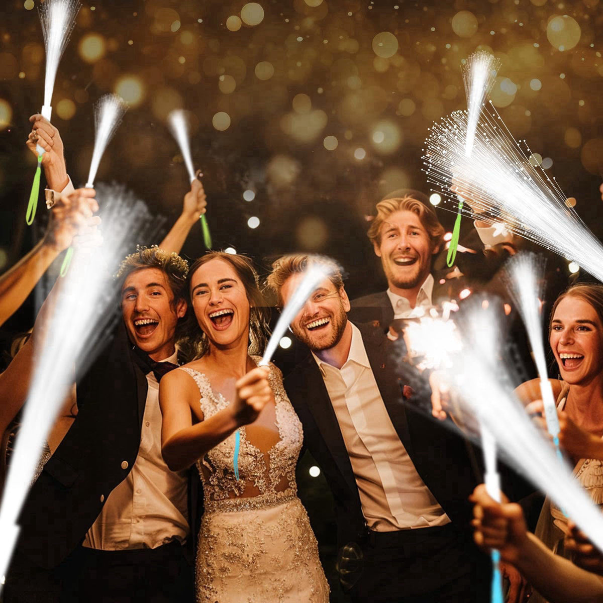 SHQDD 48 PCS White Fiber Optic Wands, Neon Party Supplies, LED Fiber Wands, Wedding Party Supplies, Glow Fiber Wands Sti