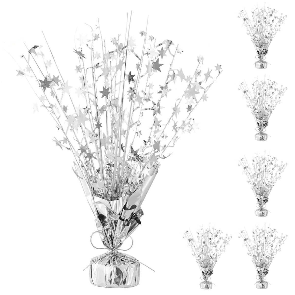 Tim&Lin 6 Pack Metallic Foil Spray Table Centerpiece Silver Star Brust Glitter Table Decorations for Birthday Graduation