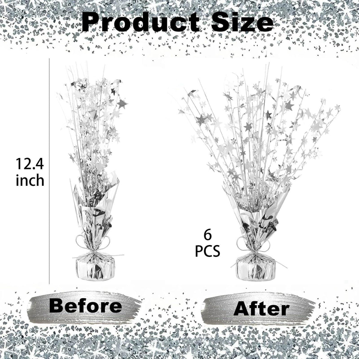 Tim&Lin 6 Pack Metallic Foil Spray Table Centerpiece Silver Star Brust Glitter Table Decorations for Birthday Graduation
