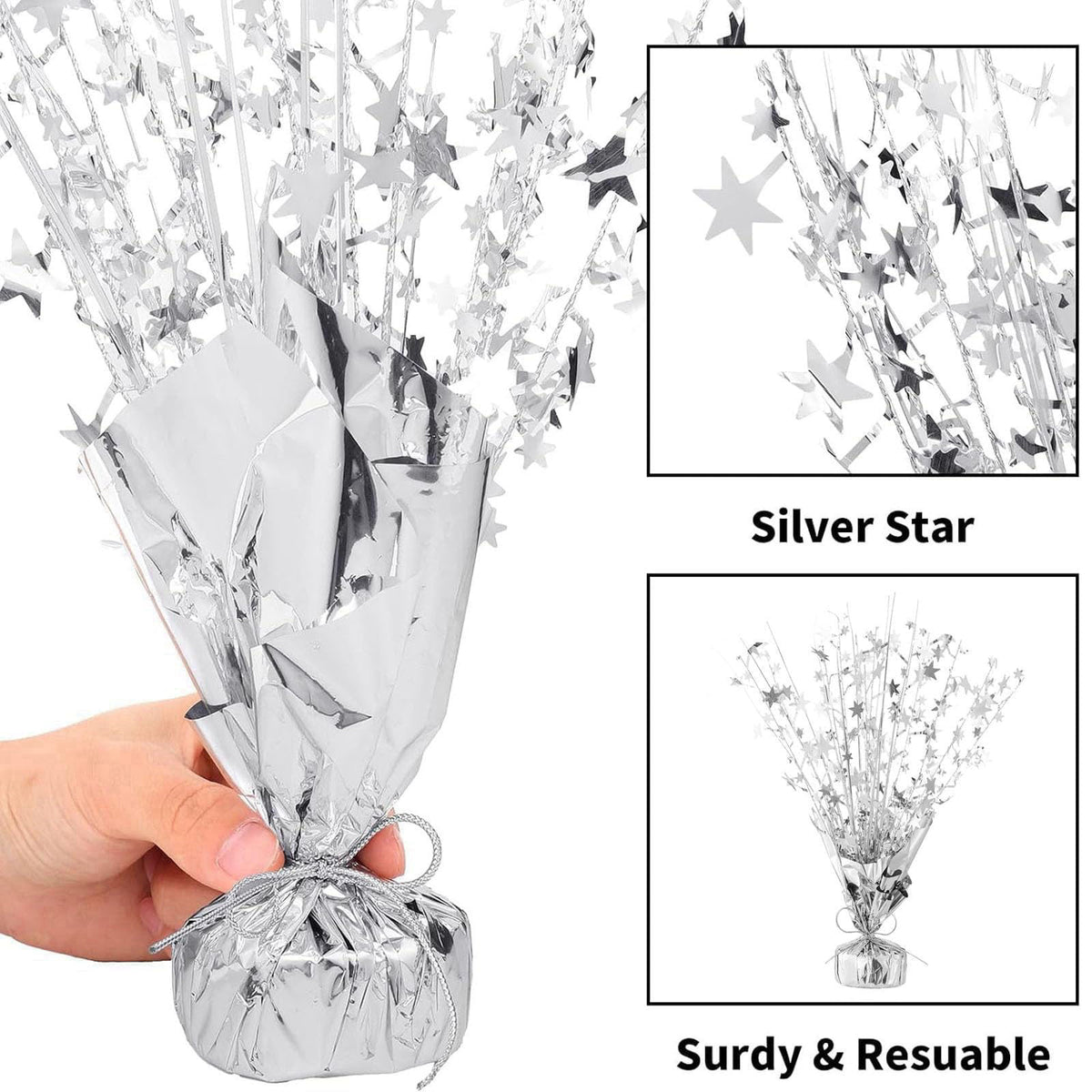 Tim&Lin 6 Pack Metallic Foil Spray Table Centerpiece Silver Star Brust Glitter Table Decorations for Birthday Graduation