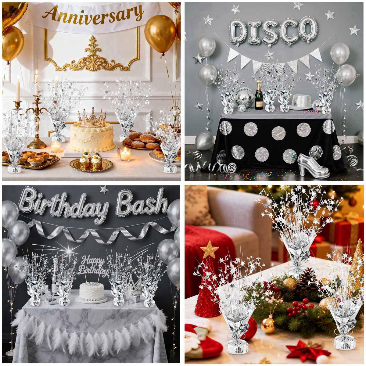 Tim&Lin 6 Pack Metallic Foil Spray Table Centerpiece Silver Star Brust Glitter Table Decorations for Birthday Graduation
