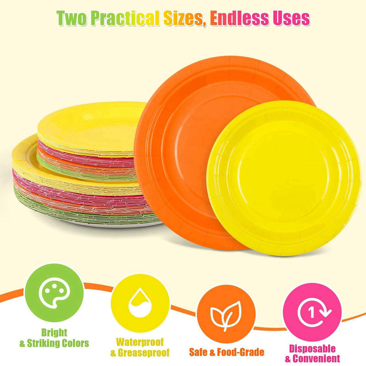 Kochorie 350 Pieces Neon Dinnerware Set, 7 & 9 inch Dessert Paper Plates Cups Napkins Plastic Cutlery Disposable Party S