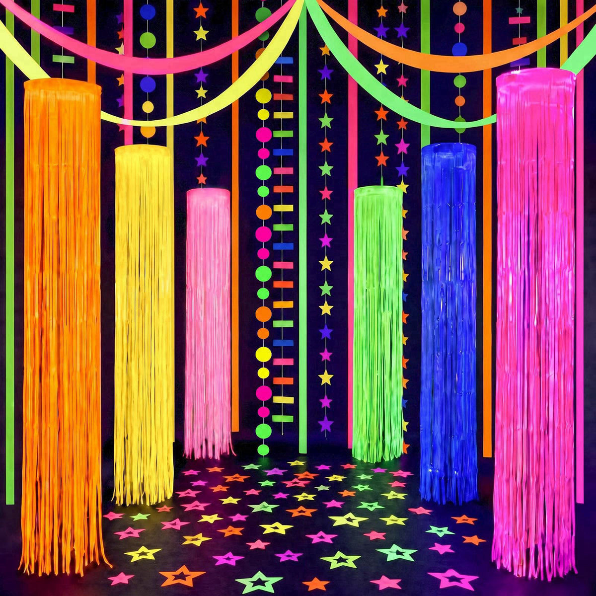 Feifeiya 6 Pack Neon Halloween Decorations Glow in The Dark Party Supplies – Orange,yellow,green,blue,purple,pink