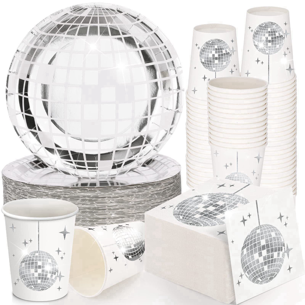Gerrii 150 Pcs Disco Party Plates Cups Napkins Decorations 70s Hip Hop – product photo (Party Packs)