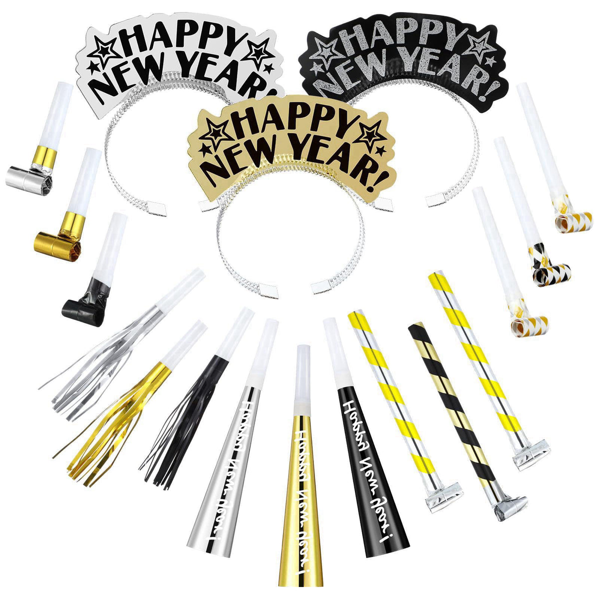 Lenwen 18 Pcs New Years Eve Noise Makers Horn Blowers Headband,Multicolor