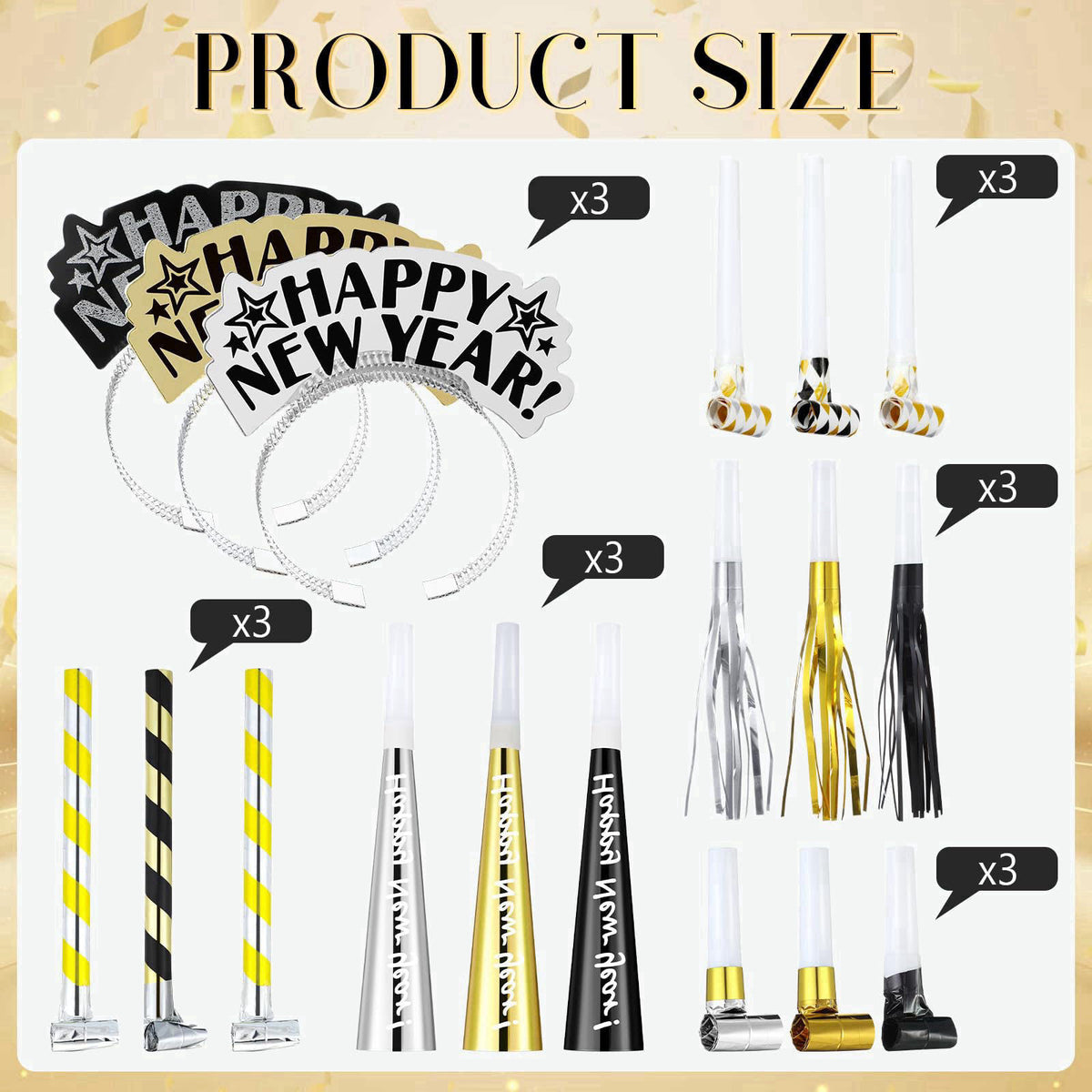 Lenwen 18 Pcs New Years Eve Noise Makers Horn Blowers Headband,Multicolor – close-up detail