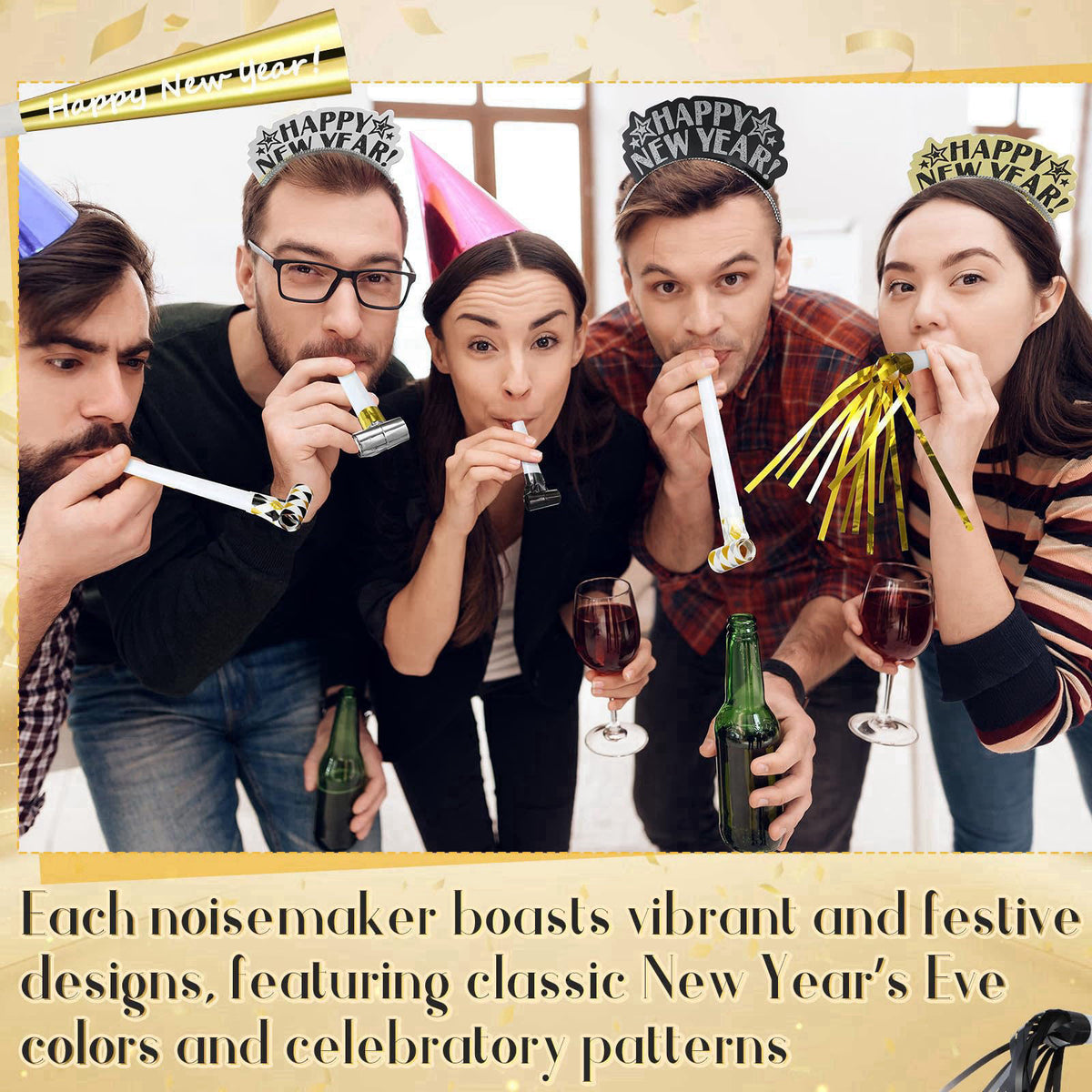 Lenwen 18 Pcs New Years Eve Noise Makers Horn Blowers Headband,Multicolor – full view
