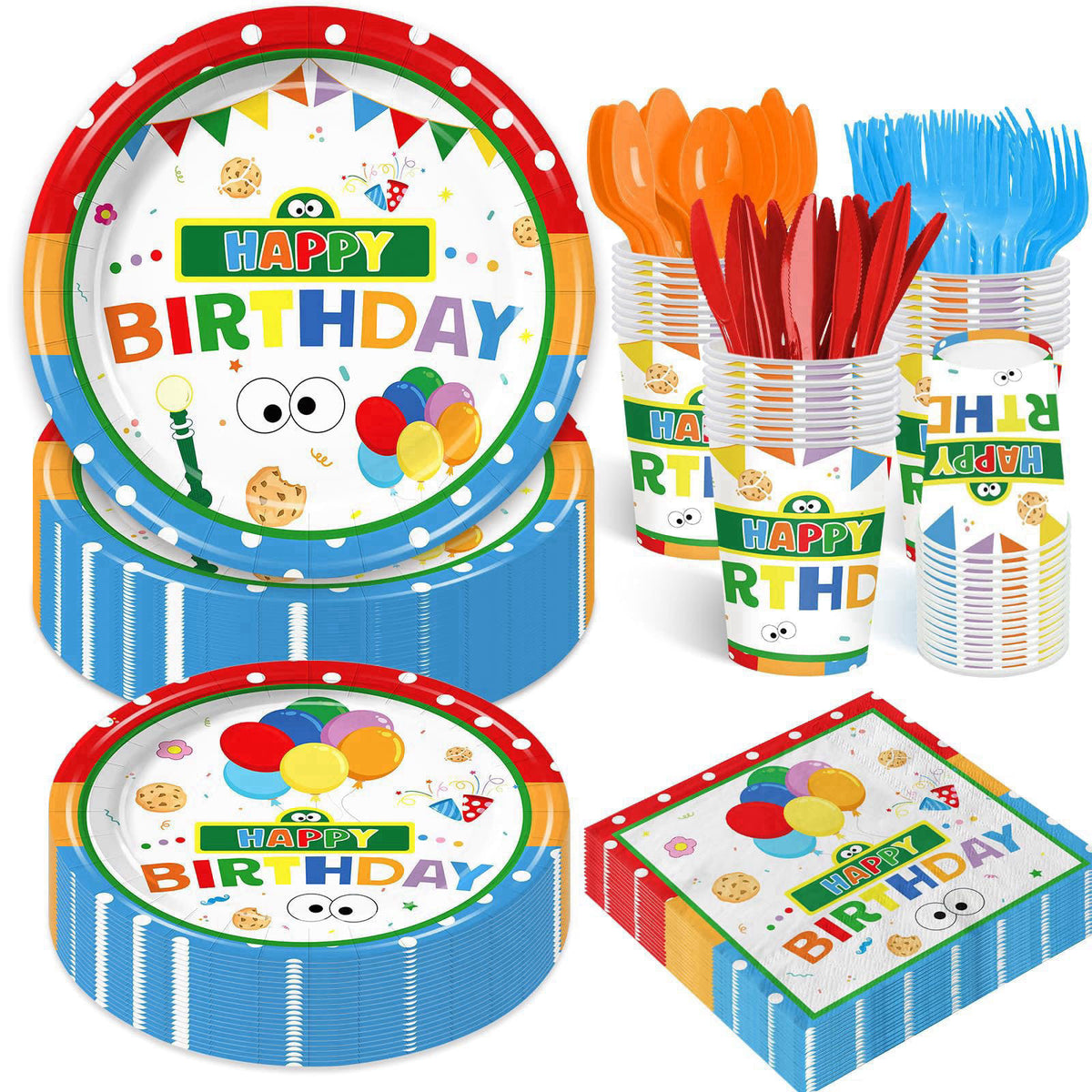 Galameow 168PCS Party Supplies Cute Theme Birthday Decorations Serve 24 – product photo (Party Packs)