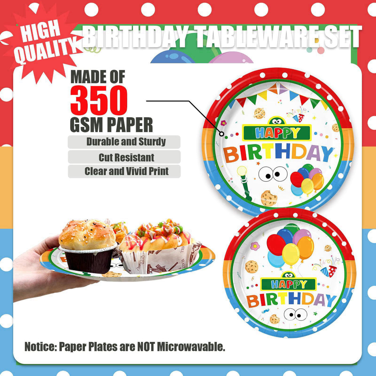 Galameow 168PCS Party Supplies Cute Theme Birthday Decorations Serve 24 – packaging and label