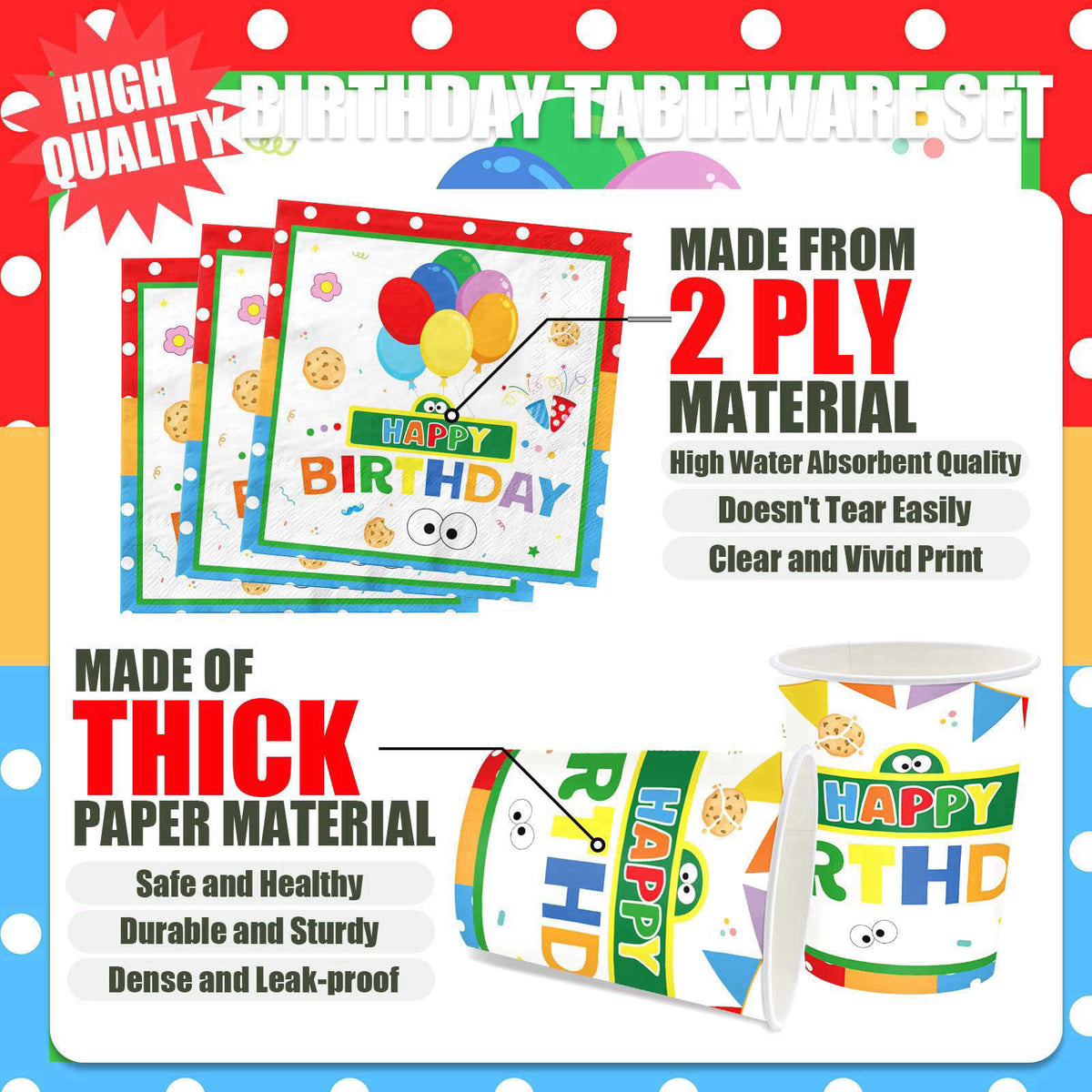 Galameow 168PCS Party Supplies Cute Theme Birthday Decorations Serve 24 – full view