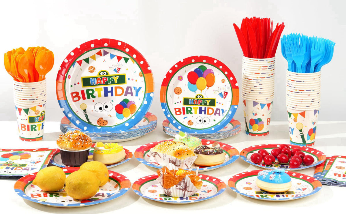 Galameow 168PCS Party Supplies Cute Theme Birthday Decorations Serve 24 – back view and specifications