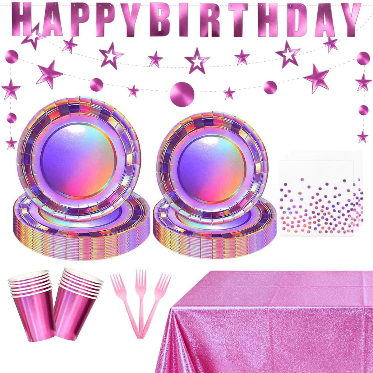 CQQLMQQD Iridescent Pink Party Decorations Iridescent Birthday Decorations KpopParty – product photo (Party Packs)