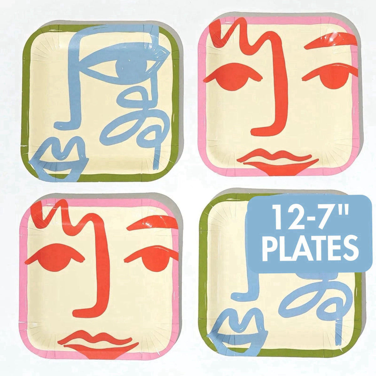 Pop Party Supplies Colorful Birthday Party Supplies – Abstract Face Plates, Cups & Napkins – full view