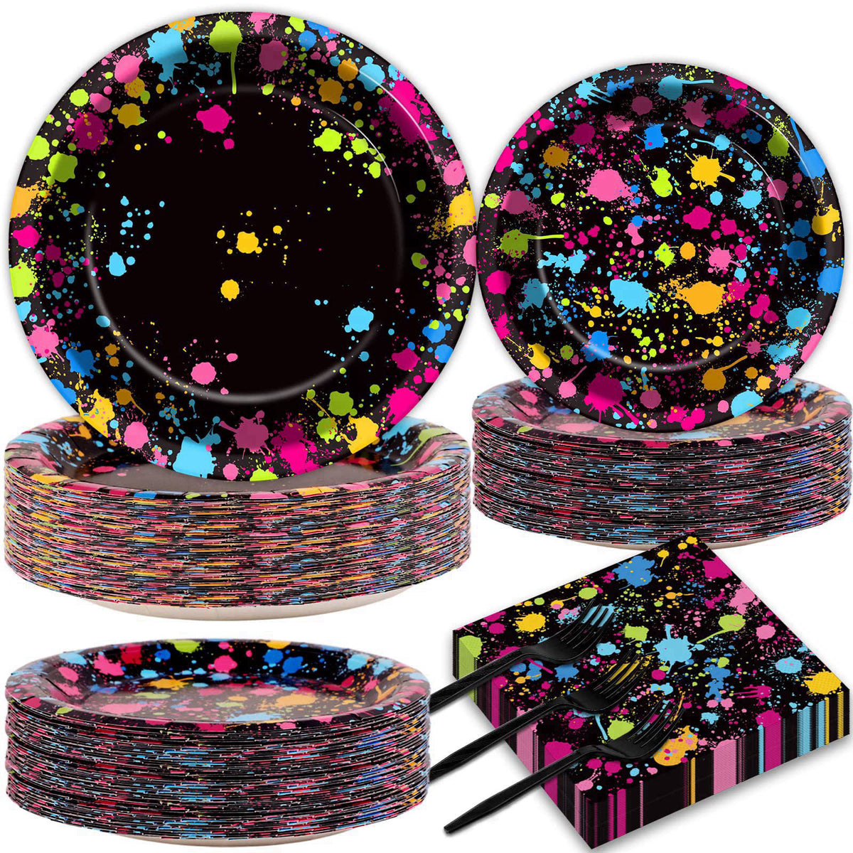 party greeting 50 Guests Neon Party Supplies Glow Party Plates Napkins Tableware Neon Glow Paper Disposable Birthday Col
