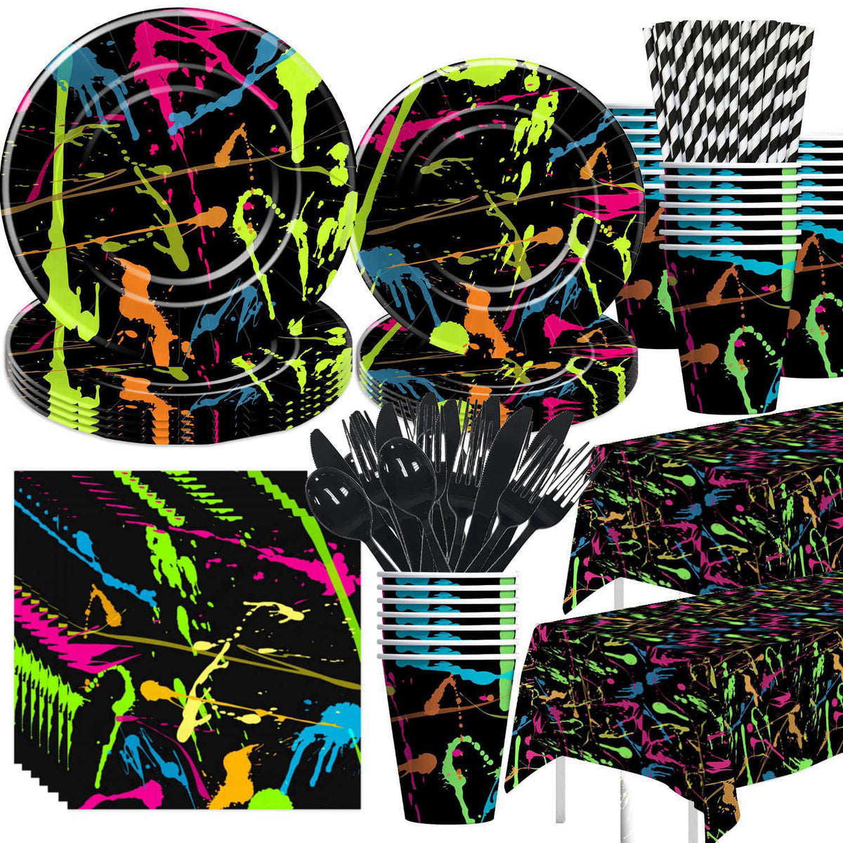 HIPVVILD Neon Glow Party Supplies, Graffiti Neon Theme Birthday Decorations – product photo (Party Packs)