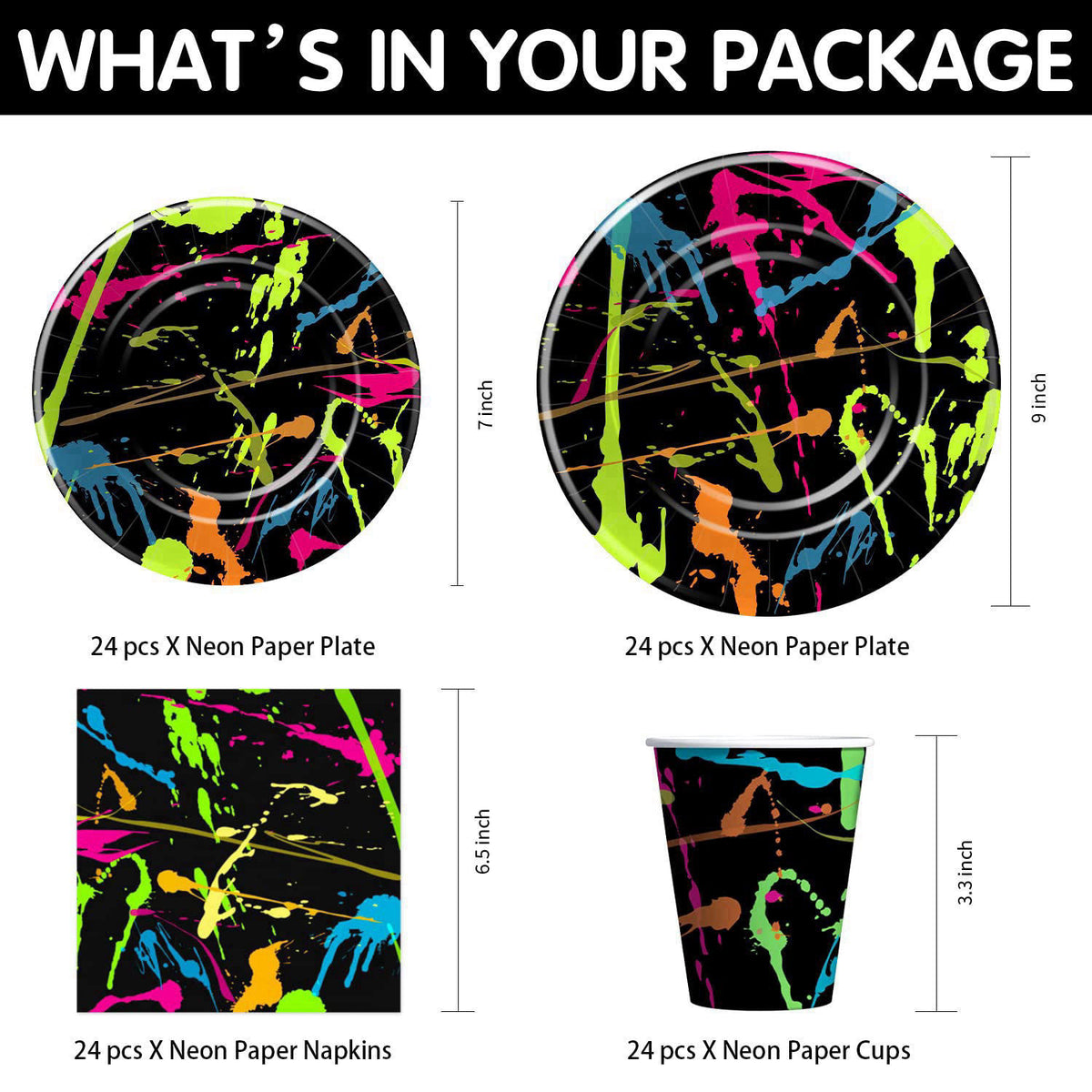 HIPVVILD Neon Glow Party Supplies, Graffiti Neon Theme Birthday Decorations – close-up detail