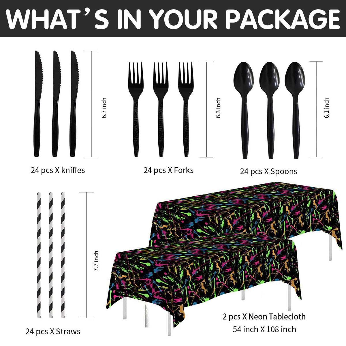 HIPVVILD Neon Glow Party Supplies, Graffiti Neon Theme Birthday Decorations – packaging and label