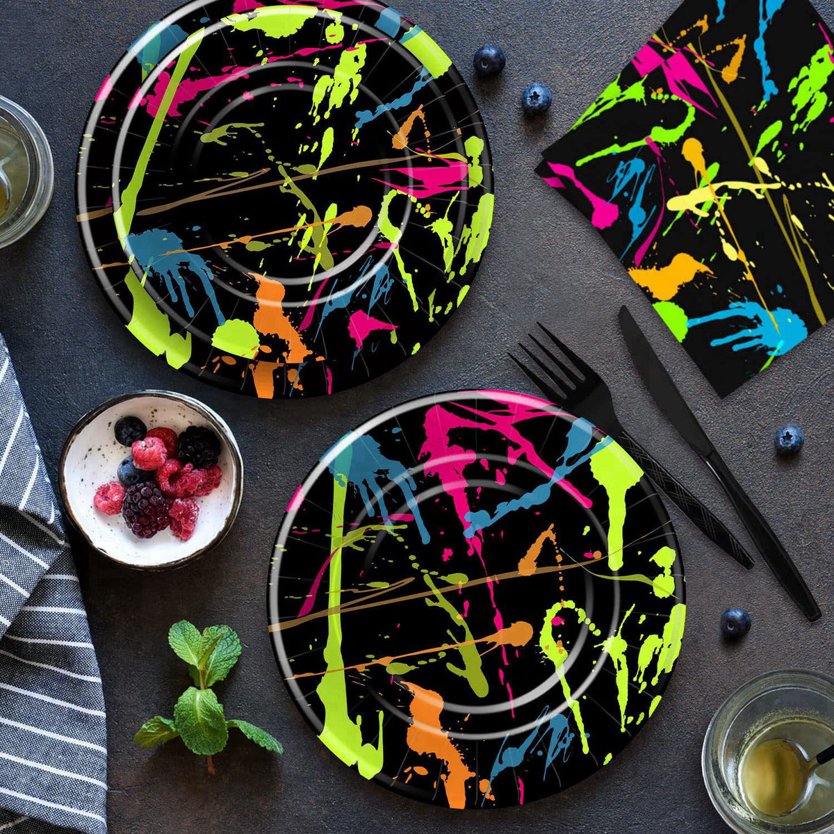HIPVVILD Neon Glow Party Supplies, Graffiti Neon Theme Birthday Decorations – full view