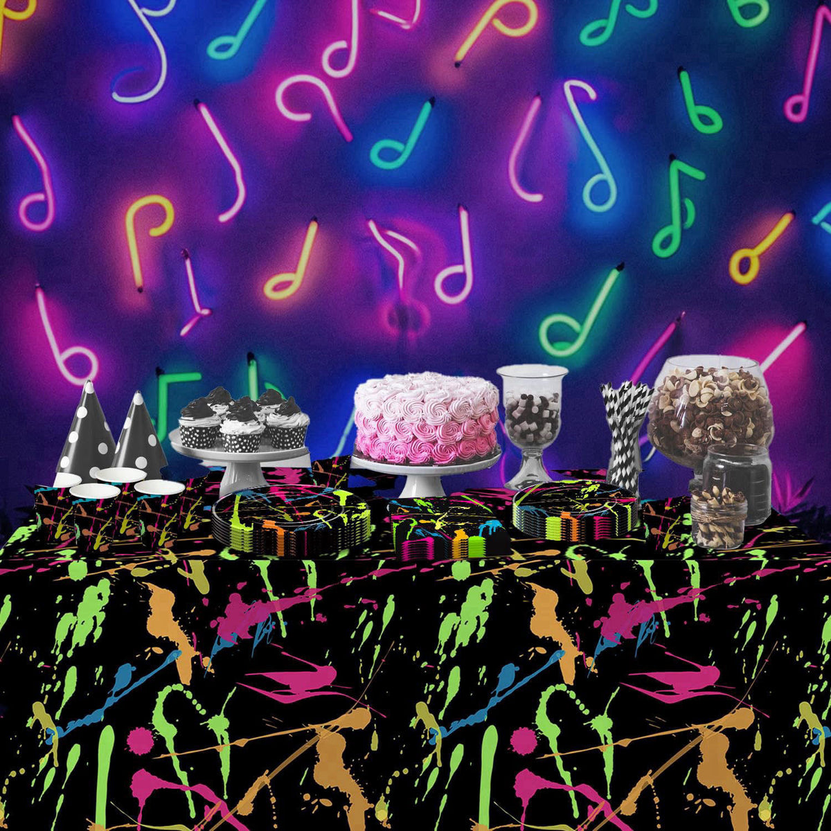 HIPVVILD Neon Glow Party Supplies, Graffiti Neon Theme Birthday Decorations – alternate angle