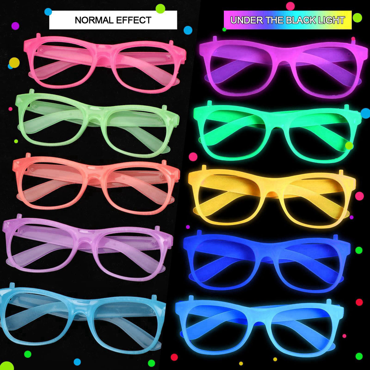 Viozakanry Halloween Glow in The Dark Glasses, Neon Glasses, UV Reactive – packaging and label