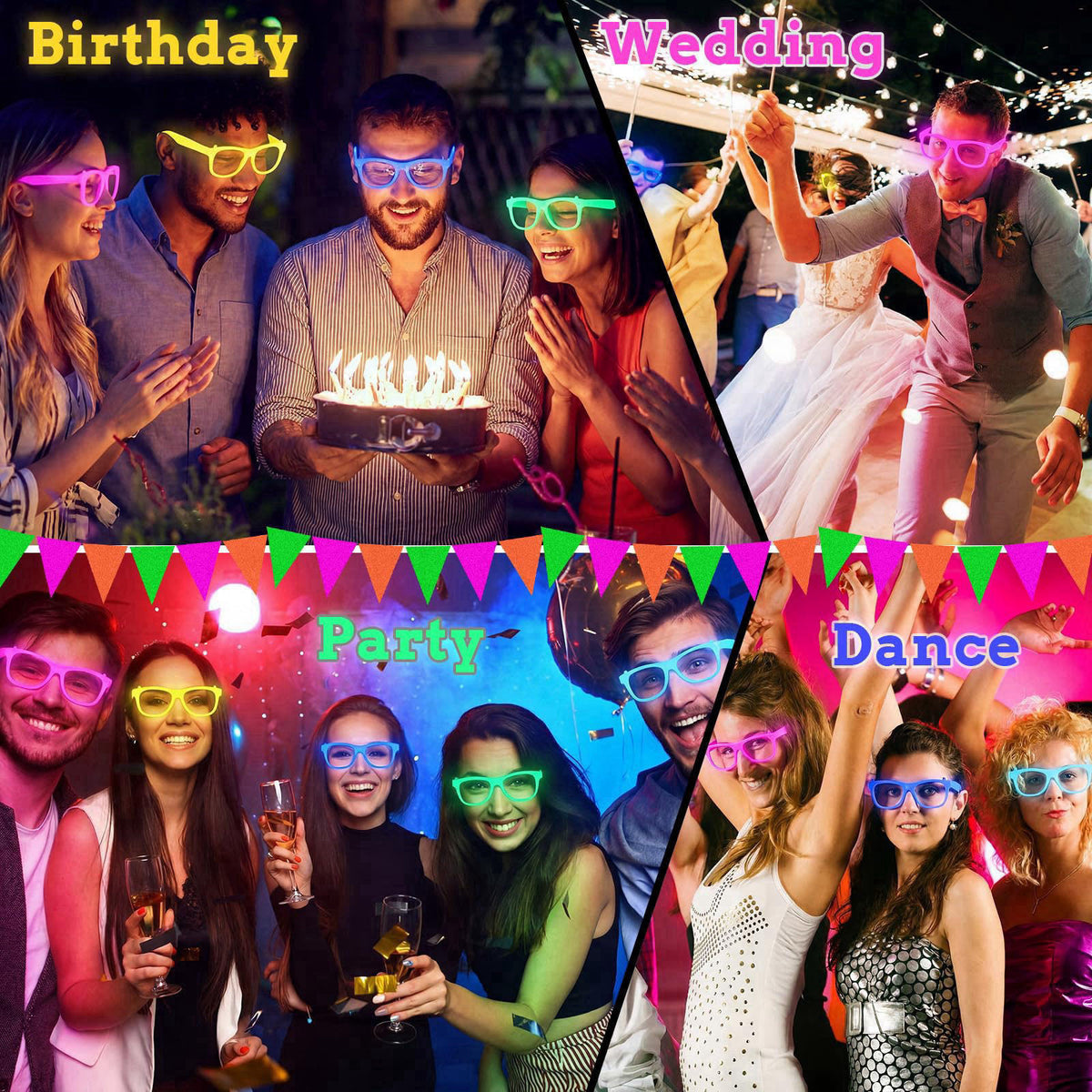Viozakanry Halloween Glow in The Dark Glasses, Neon Glasses, UV Reactive – alternate angle