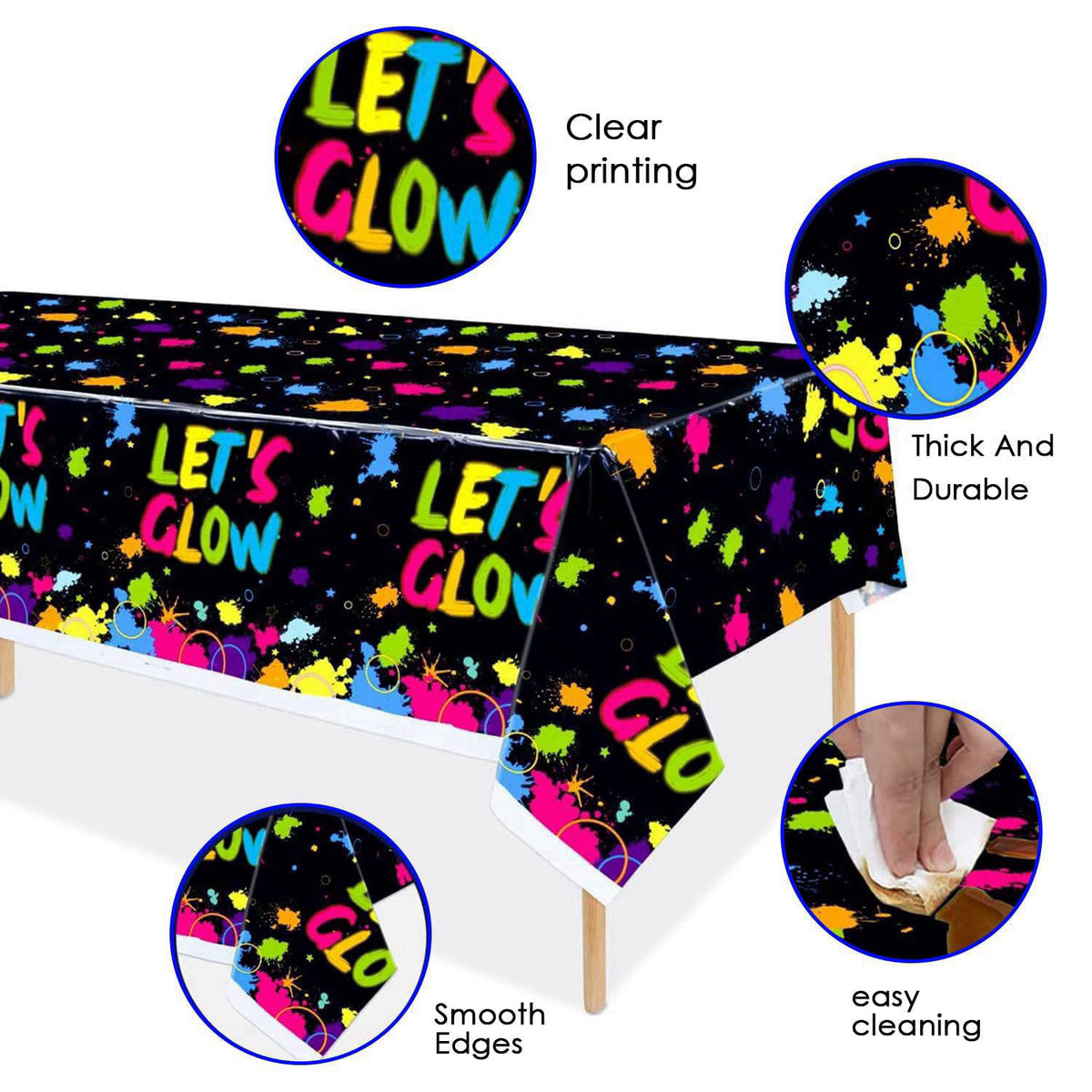 GalaHub 194 Pcs Neon Glow in the Dark Party Supplies Decorations Serve 24, Includes Plates, Napkins, Tablecloth, Banner,