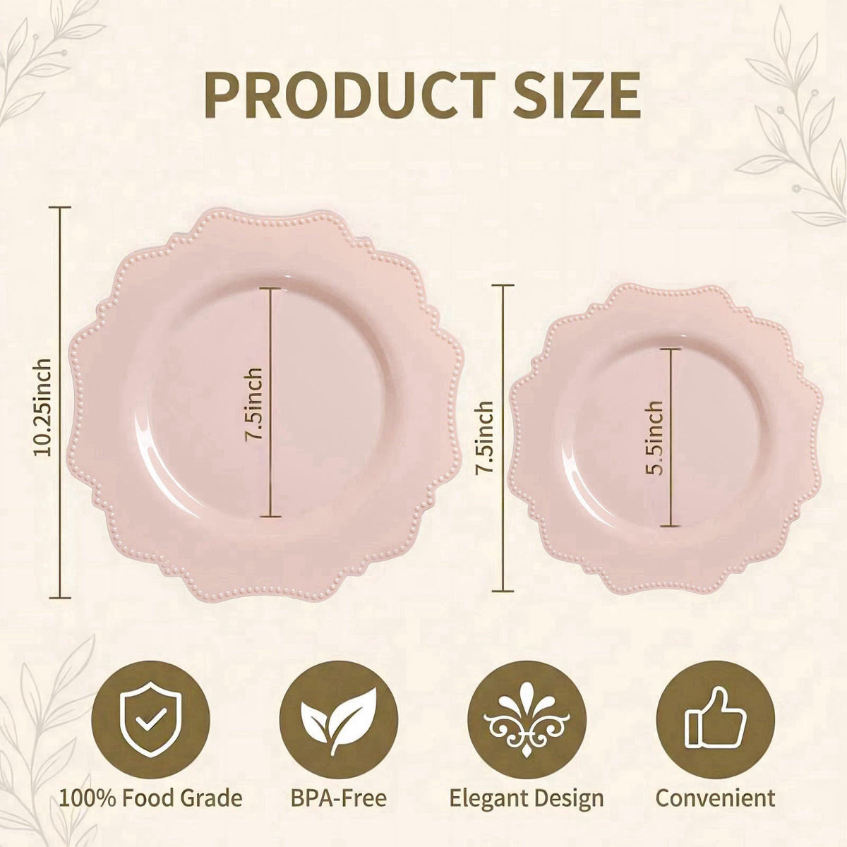 COLOSUS 60 PCS Pink Disposable Plastic Plates, Fancy Beaded Party Plates. – close-up detail in Pink
