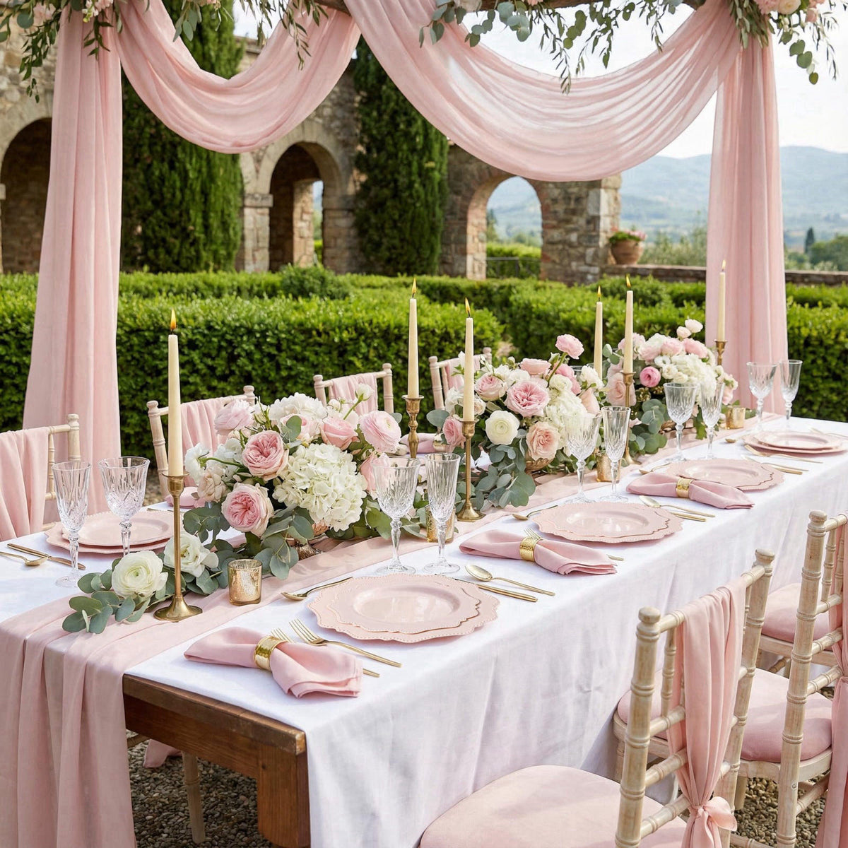 COLOSUS 60 PCS Pink Disposable Plastic Plates, Fancy Beaded Party Plates. – full view