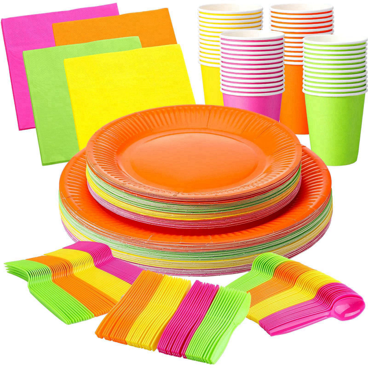 Tioncy 350 Pcs Neon Glow Party Supplies Serves 50, Plates Napkins Cups – product photo (Plates)