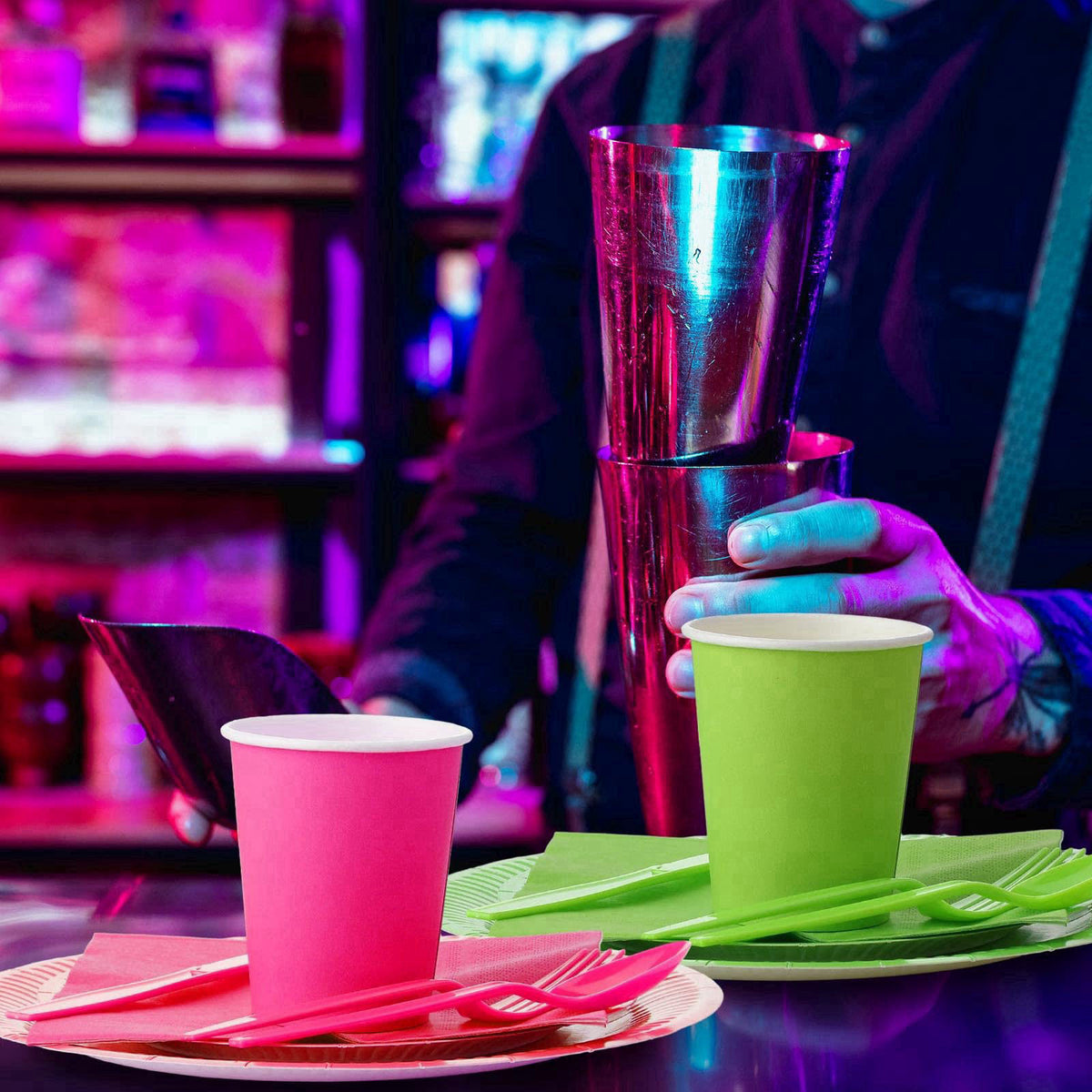 Tioncy 350 Pcs Neon Glow Party Supplies Serves 50, Plates Napkins Cups – alternate angle