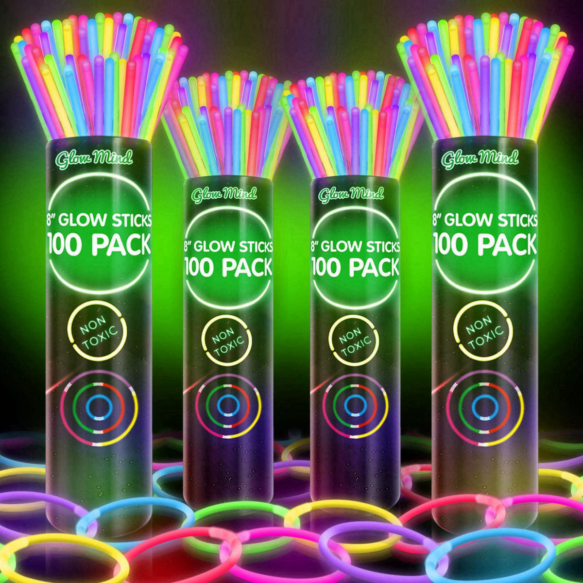 Glow Mind 400 Ultra Bright Glow Sticks Bulk - Halloween Glow in the Dark Party Supplies Pack - 8" Neon Glowsticks Pa