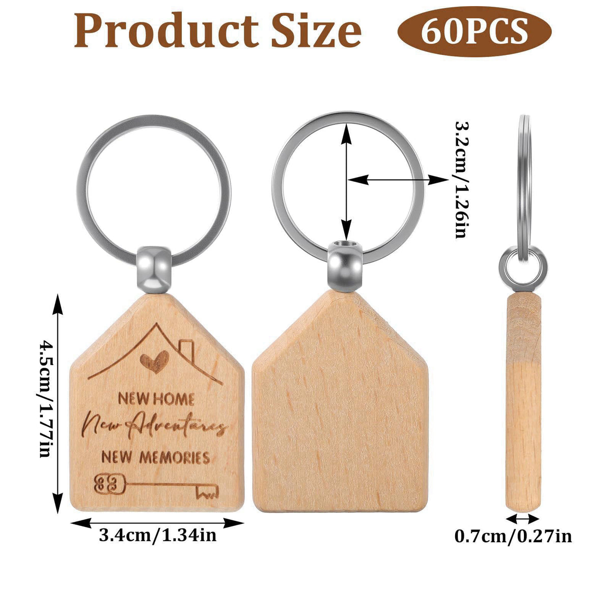 xozeooeu 60 Pcs Welcome Home Keychain Bulk, New Homeowner Gifts - Engraved Wooden House Shaped Keychains with Key Rings 