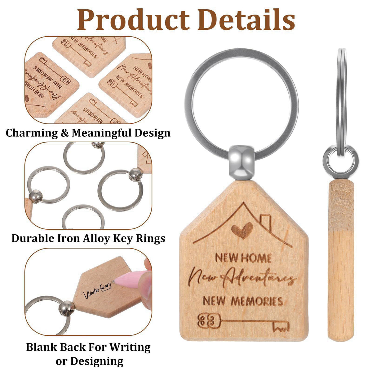 xozeooeu 60 Pcs Welcome Home Keychain Bulk, New Homeowner Gifts - Engraved Wooden House Shaped Keychains with Key Rings 