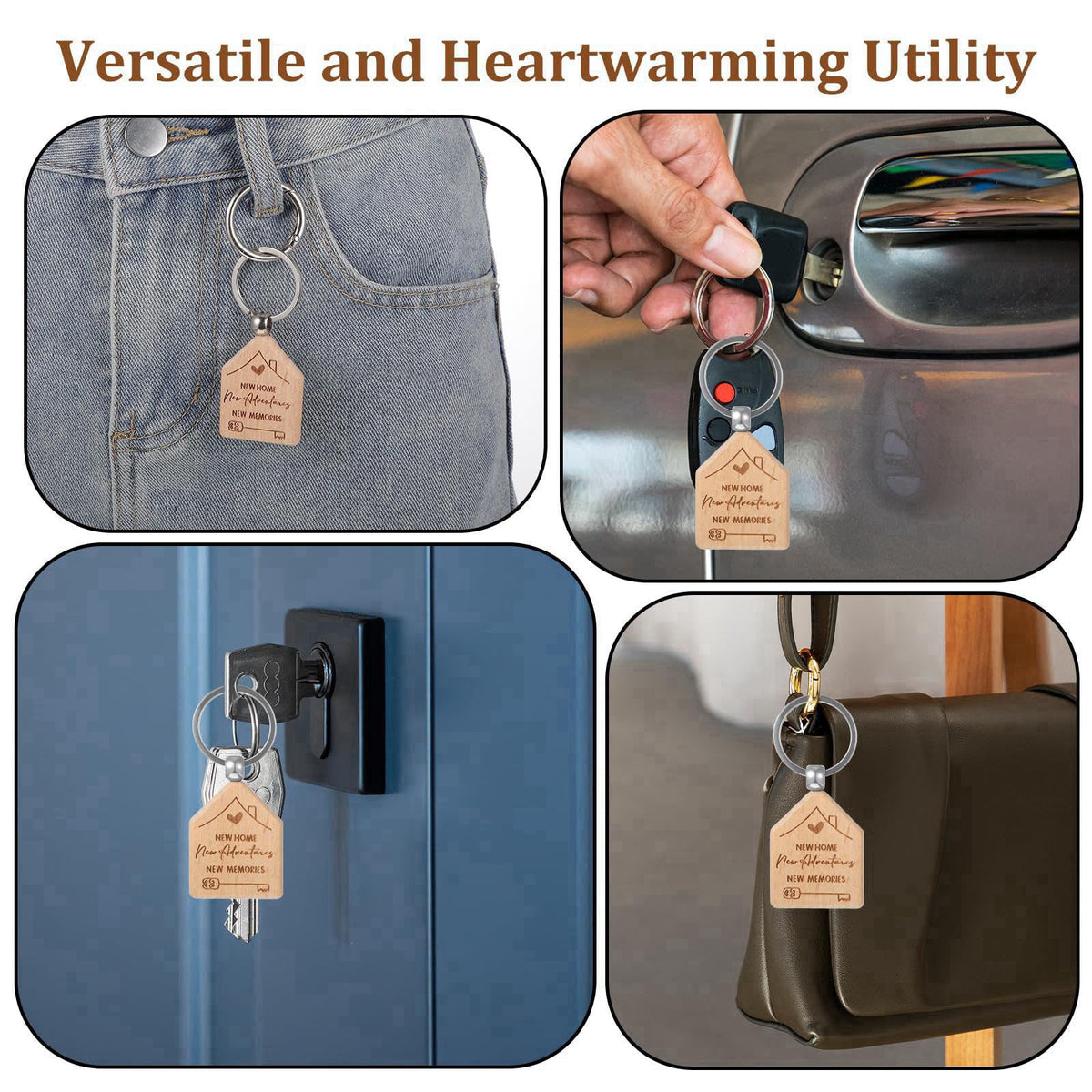 xozeooeu 60 Pcs Welcome Home Keychain Bulk, New Homeowner Gifts - Engraved Wooden House Shaped Keychains with Key Rings 