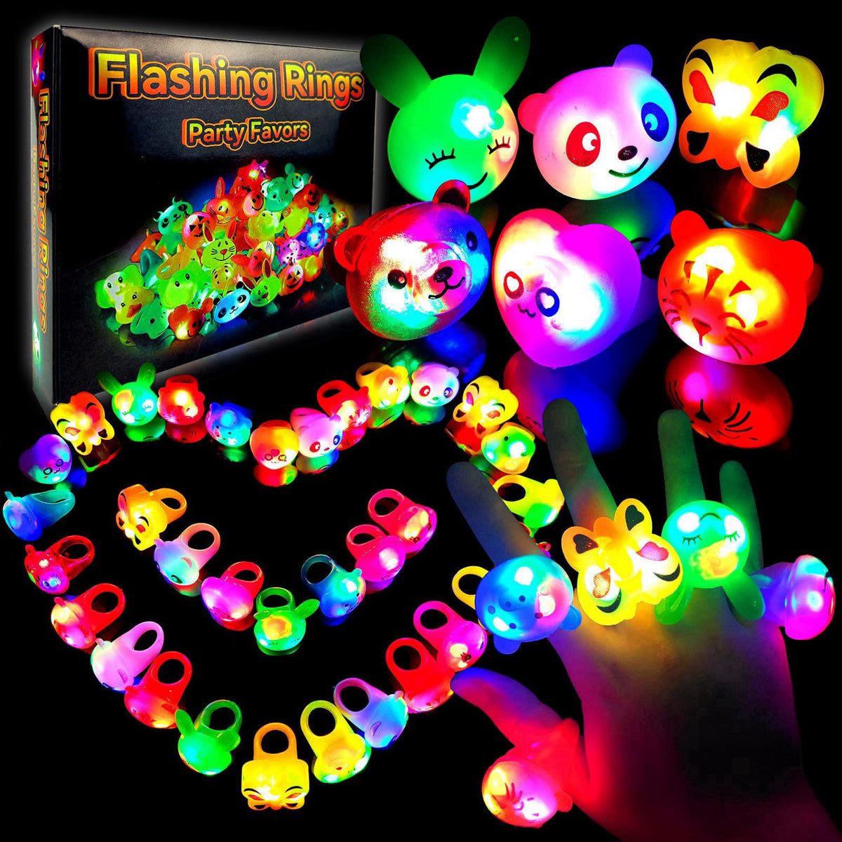 Wakestar - 24 Pack LED Light Up Bumpy Rings Party Favors For Kids Prizes Box Toys For Birthday Classroom Rewards Treasur