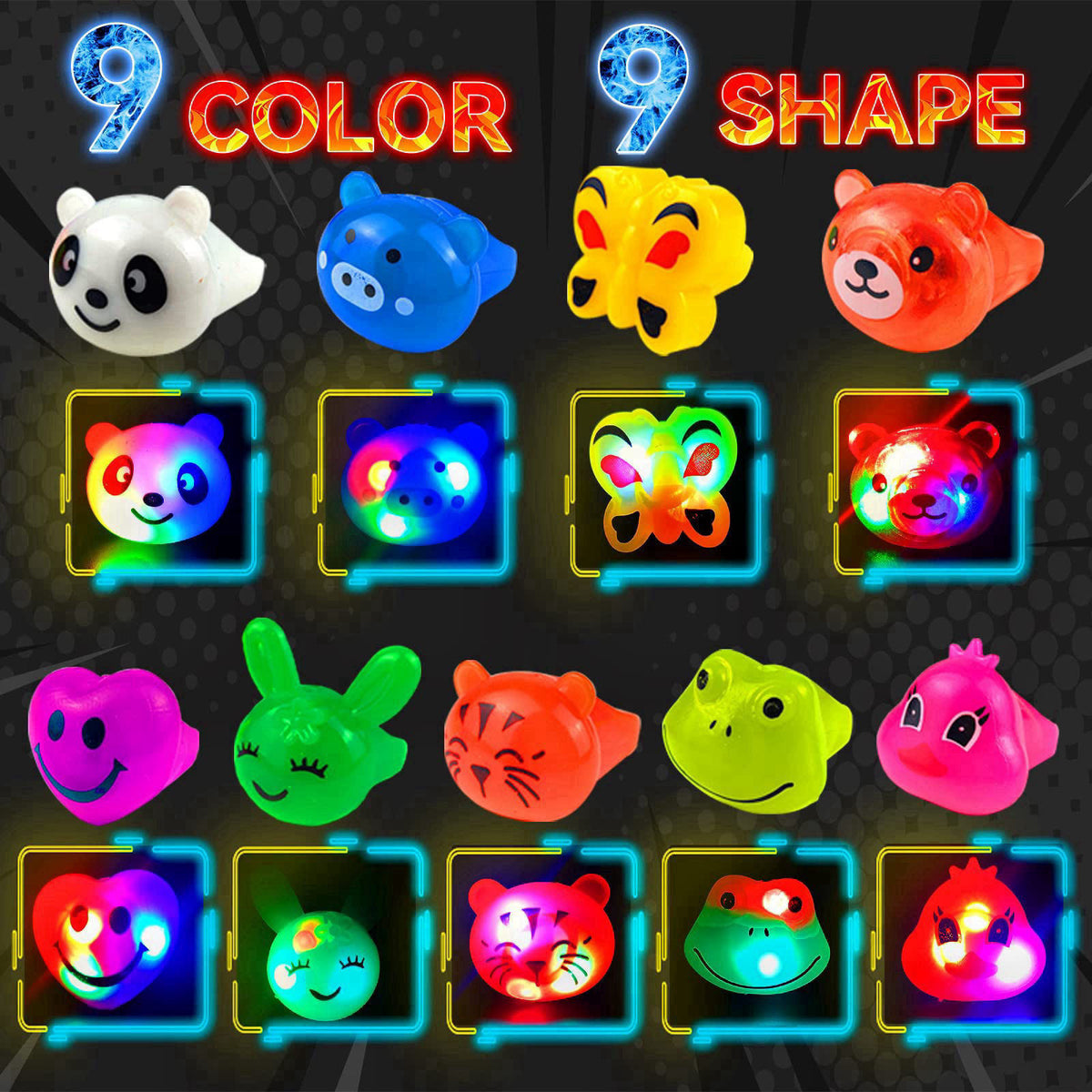 Wakestar - 24 Pack LED Light Up Bumpy Rings Party Favors For Kids Prizes Box Toys For Birthday Classroom Rewards Treasur