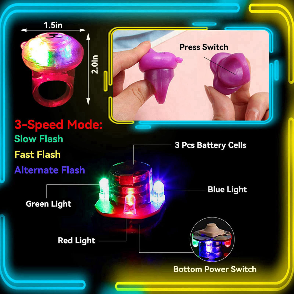 Wakestar - 24 Pack LED Light Up Bumpy Rings Party Favors For Kids Prizes Box Toys For Birthday Classroom Rewards Treasur
