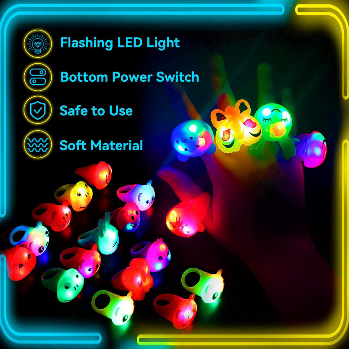 Wakestar - 24 Pack LED Light Up Bumpy Rings Party Favors For Kids Prizes Box Toys For Birthday Classroom Rewards Treasur