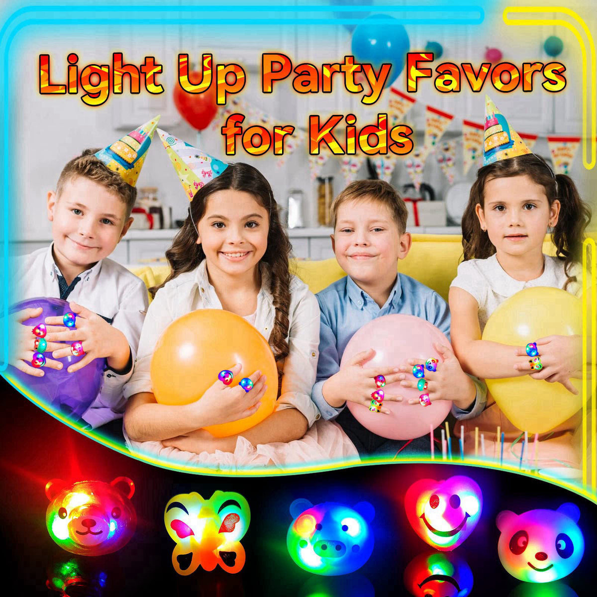 Wakestar - 24 Pack LED Light Up Bumpy Rings Party Favors For Kids Prizes Box Toys For Birthday Classroom Rewards Treasur