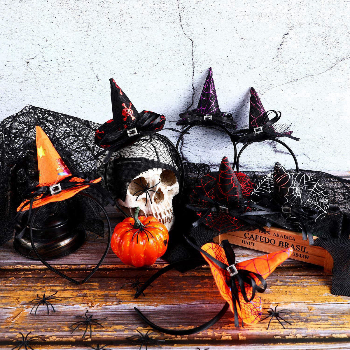 Blulu 12 Pcs Halloween Witch Hat Headbands Bulk Women Cosplay Costume – packaging and label