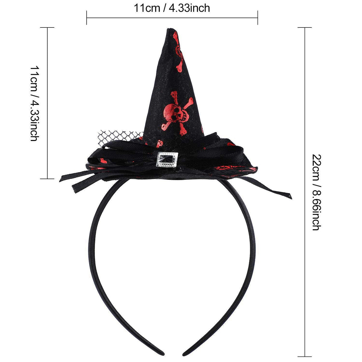 Blulu 12 Pcs Halloween Witch Hat Headbands Bulk Women Cosplay Costume – full view, size 11 x 22 cm/ 4.33 x 8.66 inch