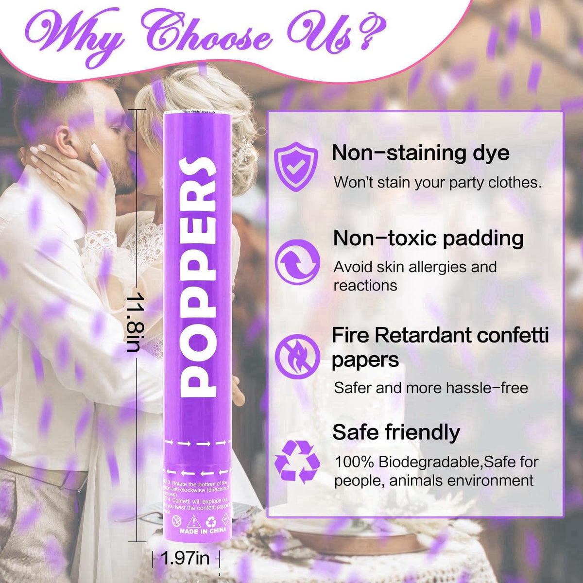 DSYSMIN Confetti Cannon 12Pack Purple Party Popper Shooters 12 Inch Confftti Poppers for Wedding Birthday Graduation Chr