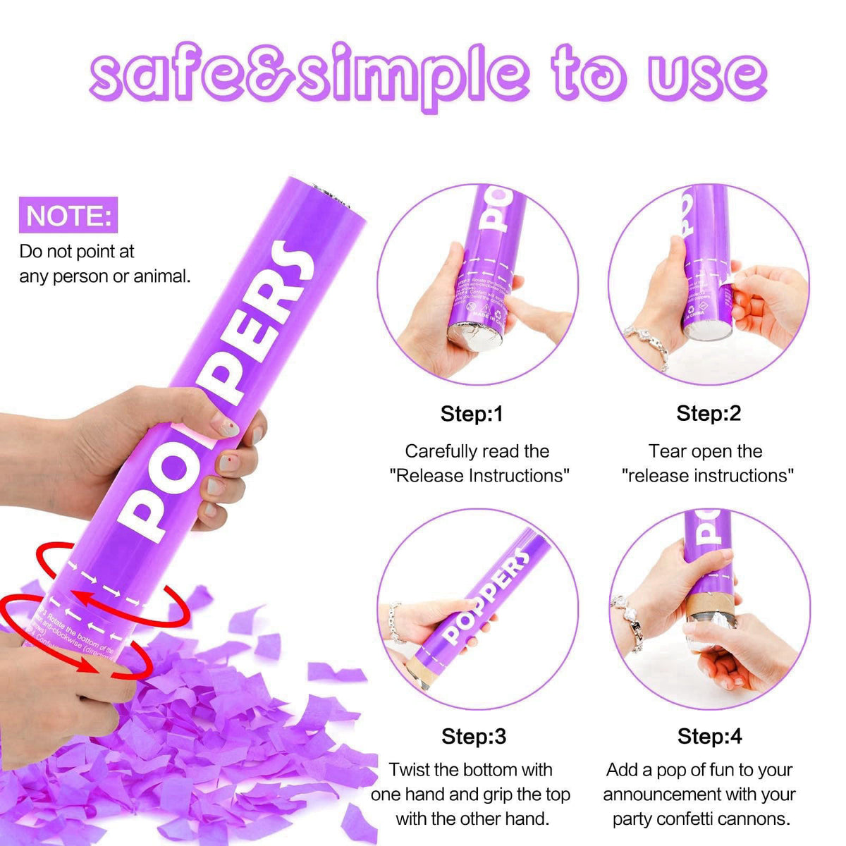 DSYSMIN Confetti Cannon 12Pack Purple Party Popper Shooters 12 Inch Confftti Poppers for Wedding Birthday Graduation Chr